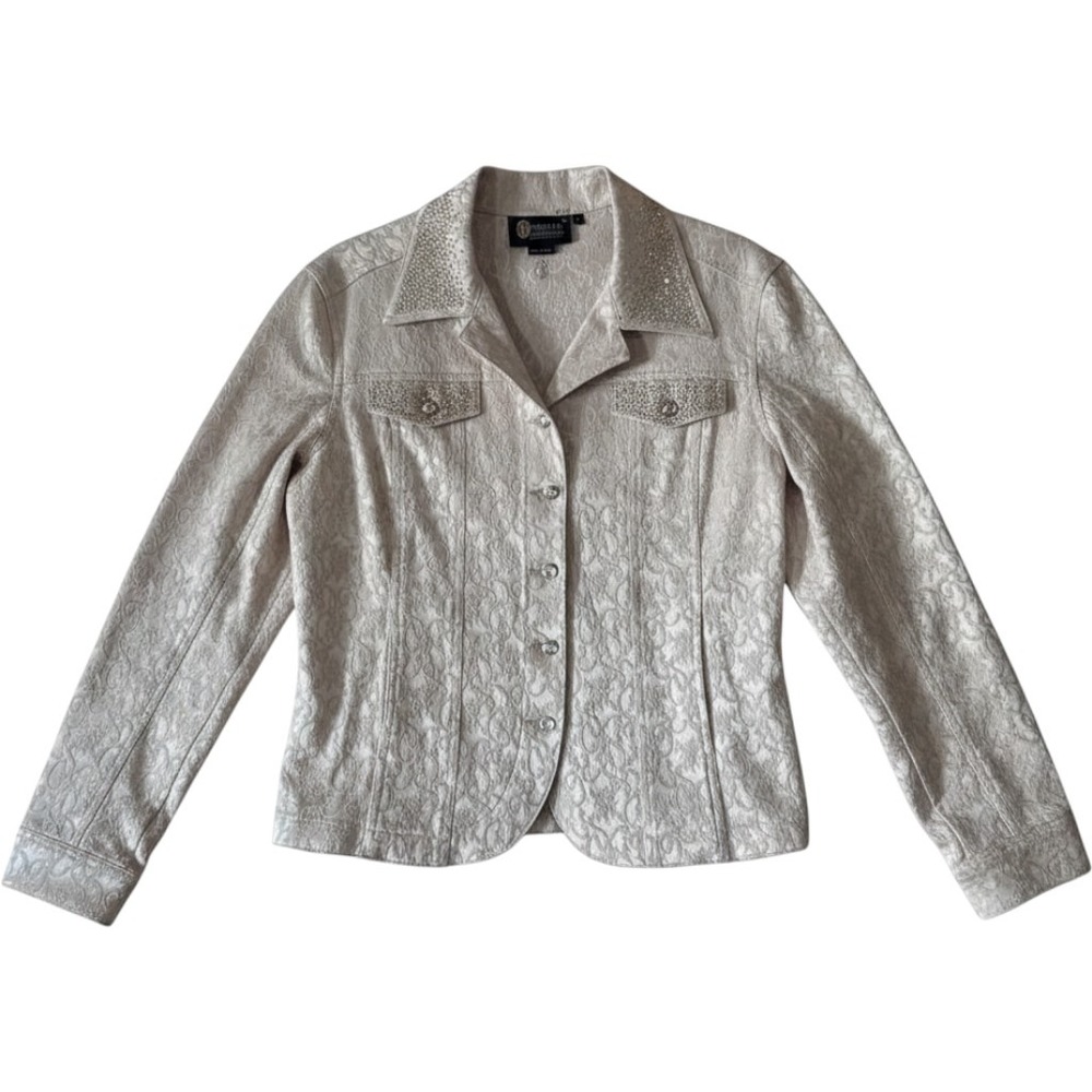Christine Alexander Jacket L Cream Damask Rhinestone Glam Regencycore